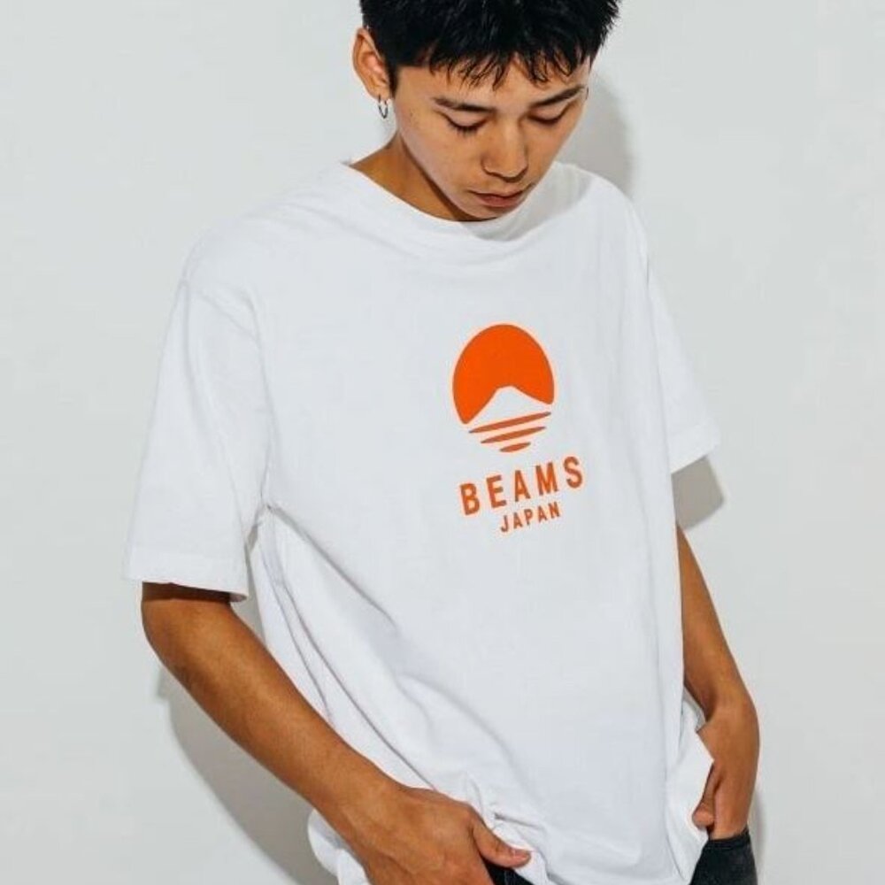 BEAMS JAPAN Logo Print T-Shirt Crew Neck Air-Spun Cotton Size L